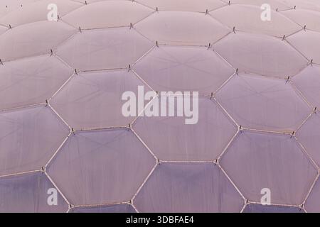 Close-up View Of A Geodesic Dome Structure Featuring Hexagonal Panels, Showcasing A Modern Architectural Design With A Soft, Muted Color Palette. Stock Photo