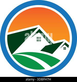 Real Estate Circle Hill House Design  Property Logo Vector Template Stock Vector