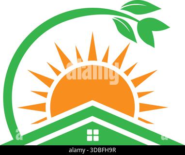 Sunrise Home Design Green Real Estate Logo Illustration vector icon Stock Vector