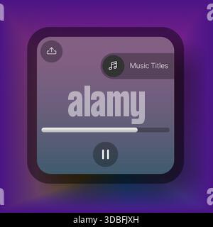 Modern and stylish music player user interface featuring a purple gradient background, playback controls, progress bar, and music title display Stock Vector