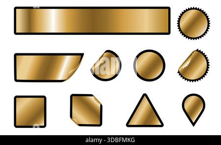 Gold stickers with curled edges, vector illustration. Elements of luxury gold labels. Collection of premium cartoon badges and stickers with gold glit Stock Vector