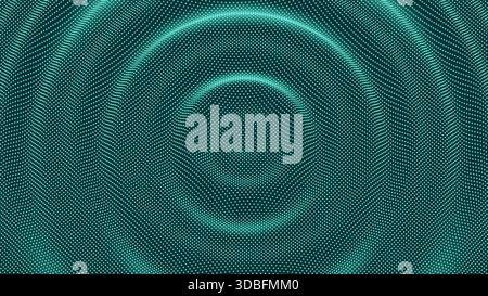 3d particle dot pulse music sound wave background. Sound wave radial vector background, music circular pulse wallpaper. Audio futuristic radial ripple motion 3d backdrop with green dot surface Stock Vector
