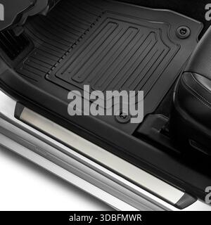 Luxury car floor mats in black rubber plastic Stock Photo