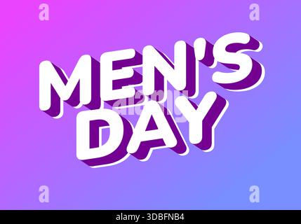 A vibrant graphic design featuring the text Mens Day in bold, 3D typography. The background transitions from pink to blue, creating a modern and eye c Stock Vector