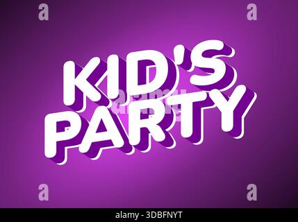 A vibrant graphic design featuring the text kids party in bold, playful font with a purple background and shadow effects Stock Vector