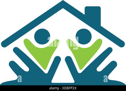 Family House Hand Logo Vector Design Template for Shelter and Home Care Icon Stock Vector