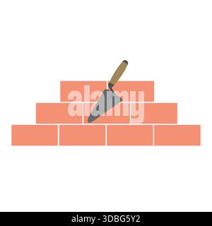 Vector line icons brickwork and building trowel Stock Vector