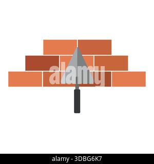 Vector line icons brickwork and building trowel Stock Vector