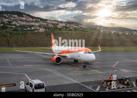 EasyJet Airbus on apron at Cristiano Ronaldo Madeira International Airport Stock Photo