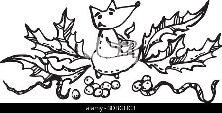 Little fox with a cup Stock Vector