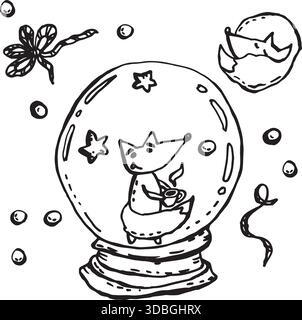 Glass sphere with little foxes Stock Vector