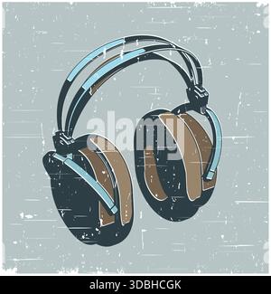 Audiophile wireless headphones stylized as retro poster vector illustration Stock Vector