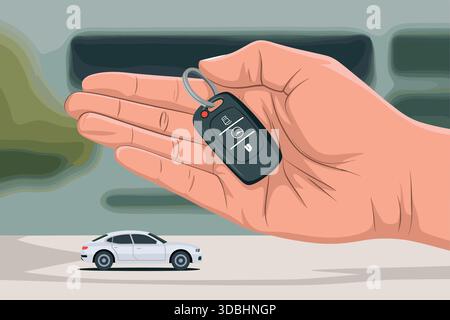Hand Holding Car Key with Luxury SUV Modern Ownership Concept Stock Vector