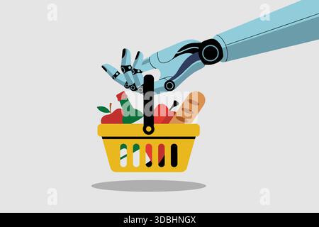 Robotic Hand Shopping Basket AI Technology Meets Retail Concept Stock Vector