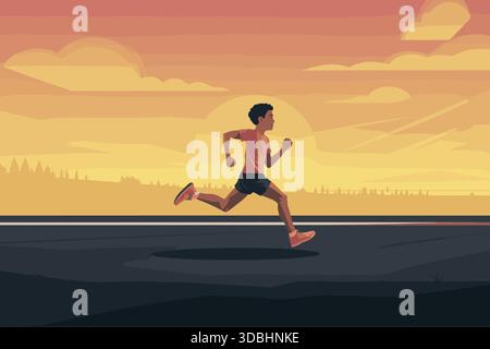 Evening Run Fitness, Motivation & Healthy Lifestyle Concept Stock Vector