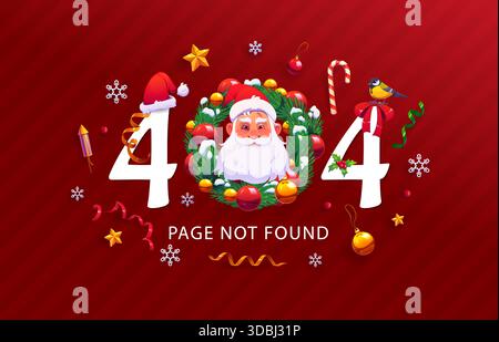Christmas 404 page with Xmas wreath and Santa Stock Vector