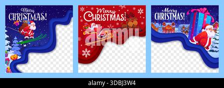Paper cut Christmas photo frames and templates Stock Vector