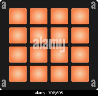 Black square instrument with glowing orange 4x4 pads used for live beat performance. Stock Vector