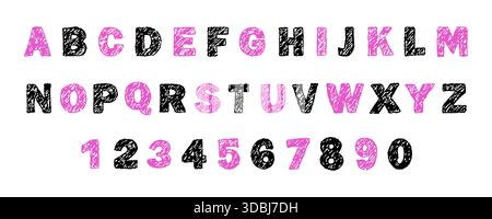 English alphabet crayon. Bold and playful font. Scribble texture for headlines and designs for children, parties or education. Vector illustration Stock Vector
