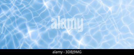 Transparent blue water surface top view. Vector realistic illustration of seamless aqua texture, swimming pool background with light reflection and waves, summer hotel poster, ocean or sea ripple Stock Vector
