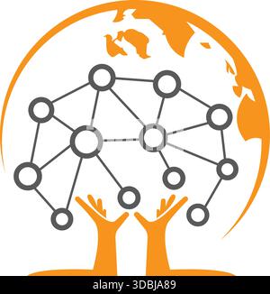 Global Network Hand Connection Logo Design Technology Education Data Sharing Icon Vector Template Stock Vector