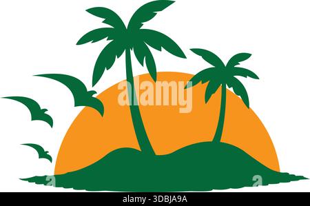 Palm Tree Island Logo Vector Template for Travel Resort and Vacation Branding Stock Vector
