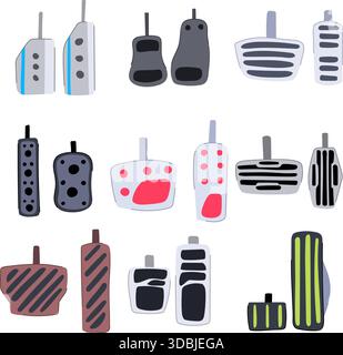 Car accelerator and brake pedals illustrating driving control mechanisms Stock Vector