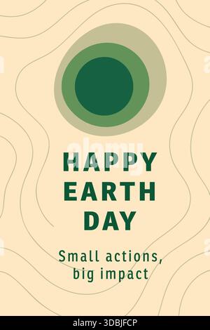 Tall eco poster with concentric landscape shapes and a call to small actions big impact. Stock Vector