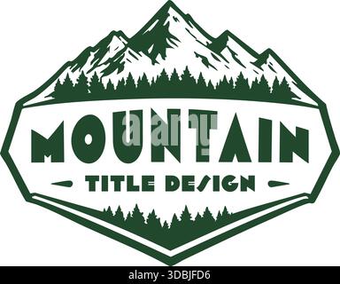 Shield shaped badge with rugged mountain peaks and bold title space for outdoor themes. Stock Vector