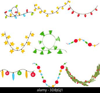 Christmas garland collection featuring various holiday decorations Stock Vector