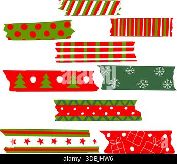 Christmas themed washi tape strips decorating design Stock Vector
