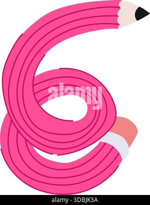 Pink pencil forming number six creative concept Stock Vector