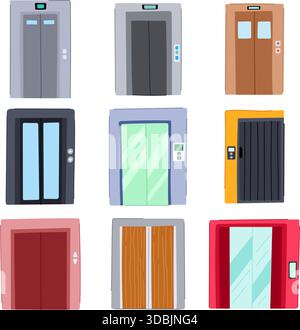 Elevator doors collection displaying different styles and designs Stock Vector