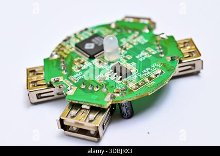 usb hub circuit board connecting peripheral devices theme , Stock Photo