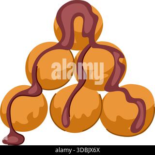 Greek loukoumades donuts with chocolate sauce topping Stock Vector