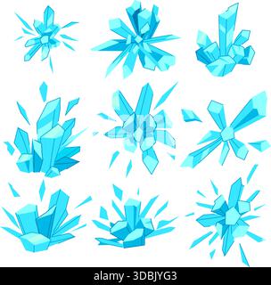 Ice crystal clusters bursting with cold energy blast Stock Vector