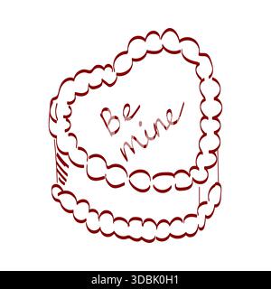 A heart shaped cake sits on a plain surface. The cake has a message written on top that says Be mine. It looks ready for sharing on a special day. Stock Vector