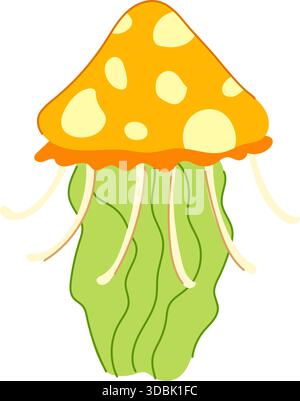 Colorful fantasy jellyfish mushroom cartoon illustration Stock Vector