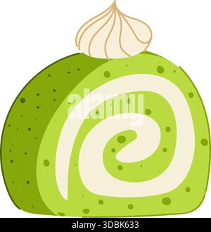 Matcha green tea swiss roll cake dessert slice Stock Vector