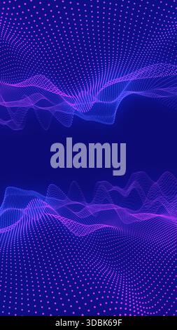 Glowing dots forming dynamic digital waves, representing abstract data flow and interconnected technology on dark blue background Stock Photo