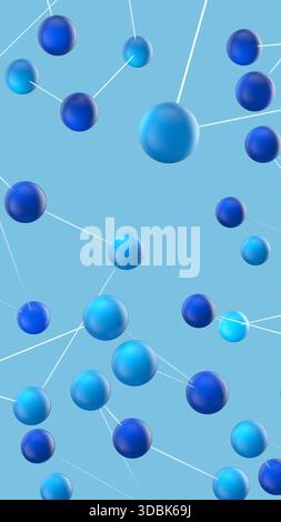 Abstract blue spheres connecting with white lines, creating a molecular structure against a light blue background Stock Photo