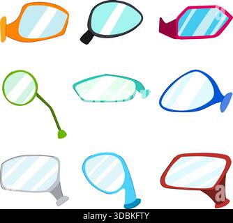 Diverse cartoon vehicle side rearview mirrors collection Stock Vector