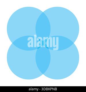 Light blue venn diagram with four circle sections overlapping into a symmetrical flower style vector infographic for data chart balance intersect Stock Vector