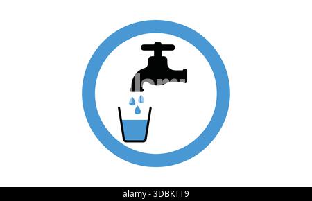 Water Faucet Glass Drop Icon Blue Stock Vector