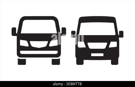 Van Front View Silhouette Icon Pair Stock Vector