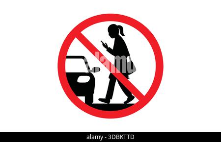 No Distracted Walking Sign Icon Silhouette Stock Vector