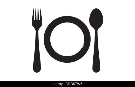 Fork Plate Spoon Dining Icon Silhouette Stock Vector