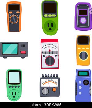 Electrical measurement and energy monitoring devices collection Stock Vector