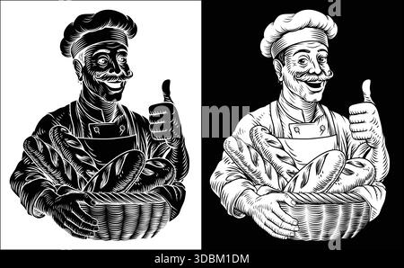 Chef Baker Bread Loaves Basket Bakery Illustration Stock Vector