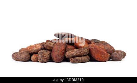 Raw cocoa beans isolated on white background Stock Photo